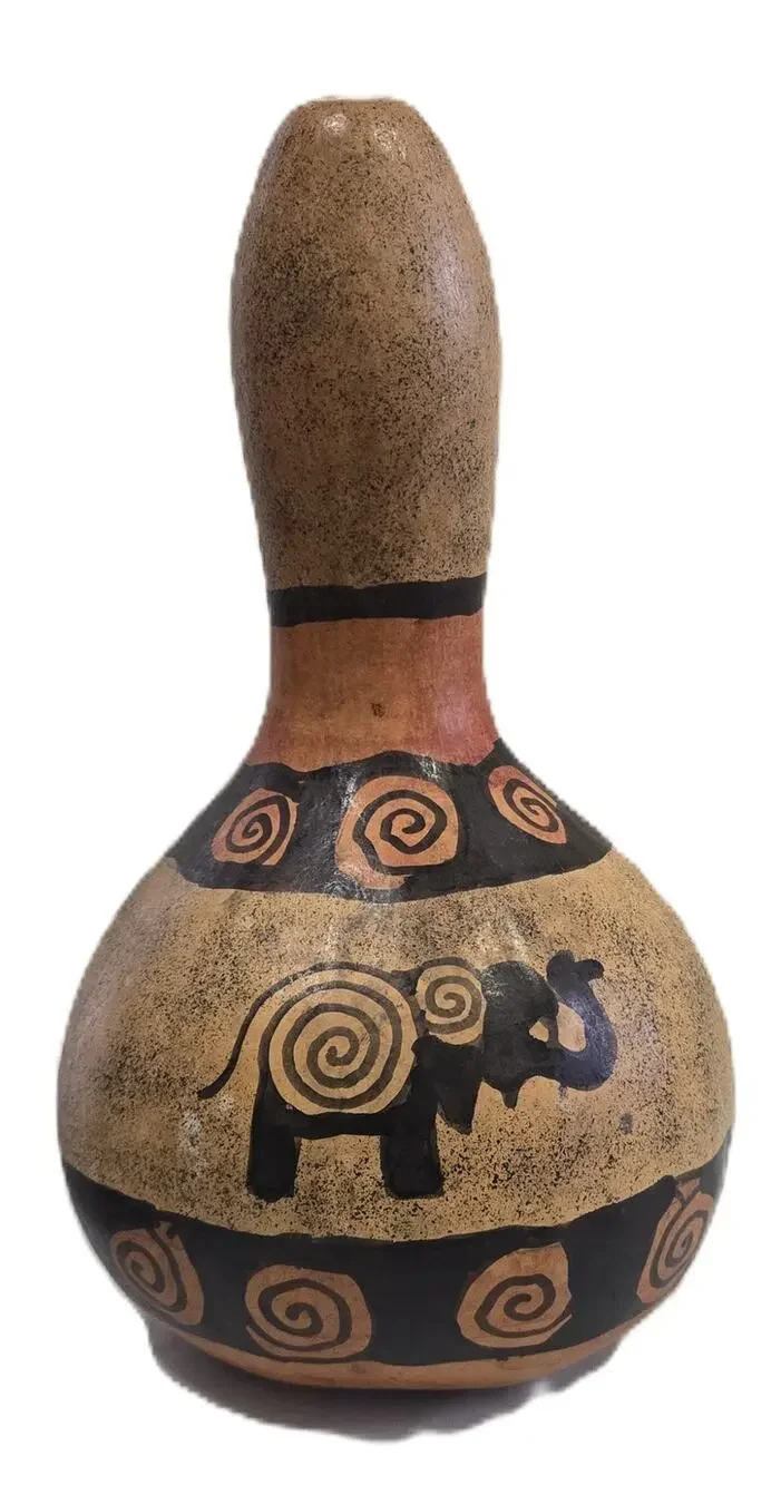 Vintage Hand-Painted Elephant Tribal Designs Gourd Kenya Folk Art 8